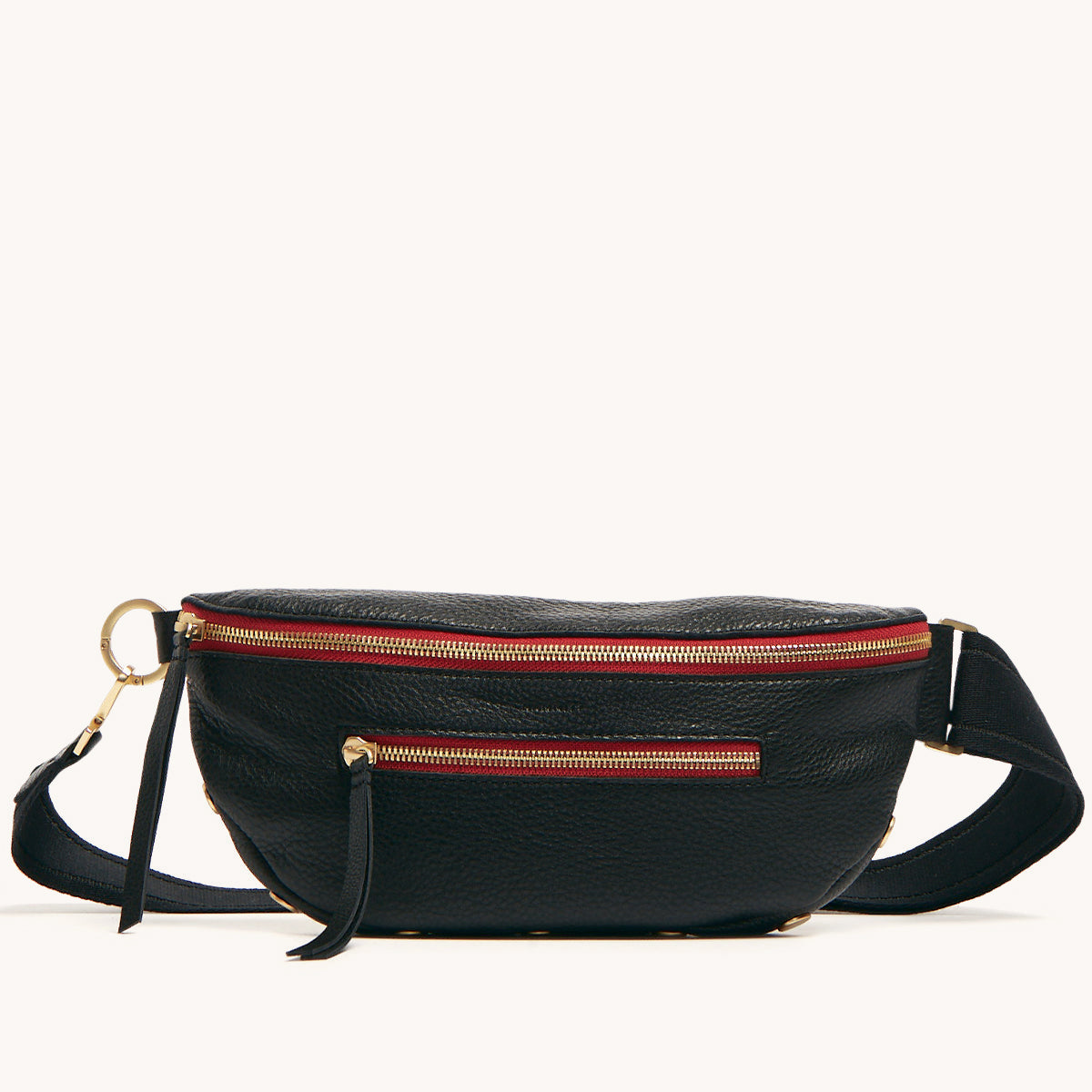 Charles Crossbody | Black/Brushed Gold Red Zip | Med