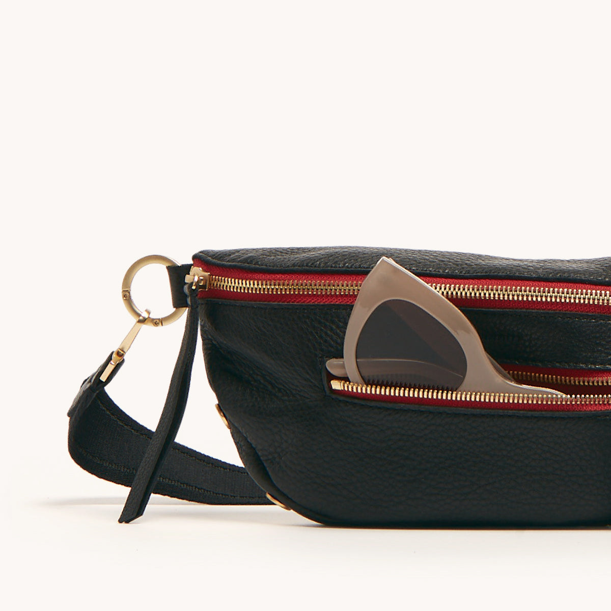 Charles Crossbody | Black/Brushed Gold Red Zip | Med