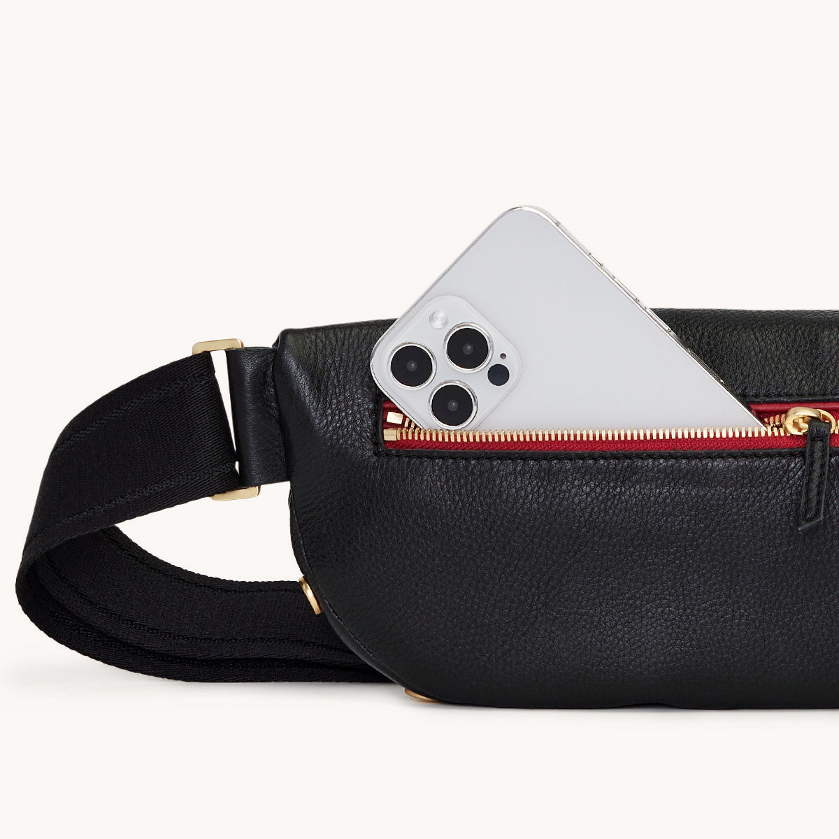 Charles Crossbody | Black/Brushed Gold Red Zip | Med