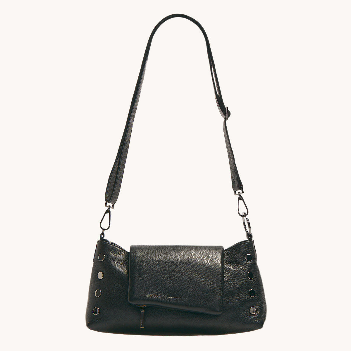 VIP-Satchel-Black-Gunmetal-Crossbody-View