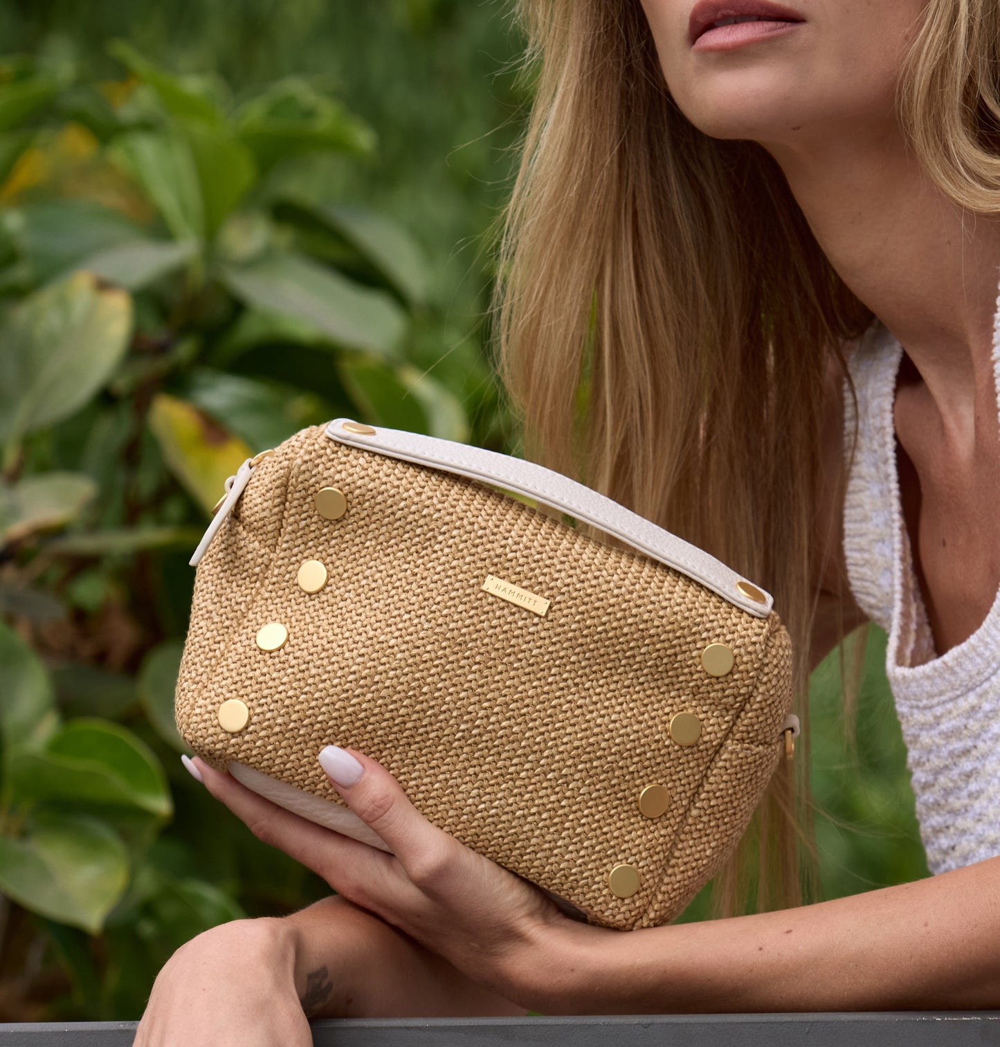 Evan Crossbody | Calla Lily White Raffia/Brushed Gold | Sml