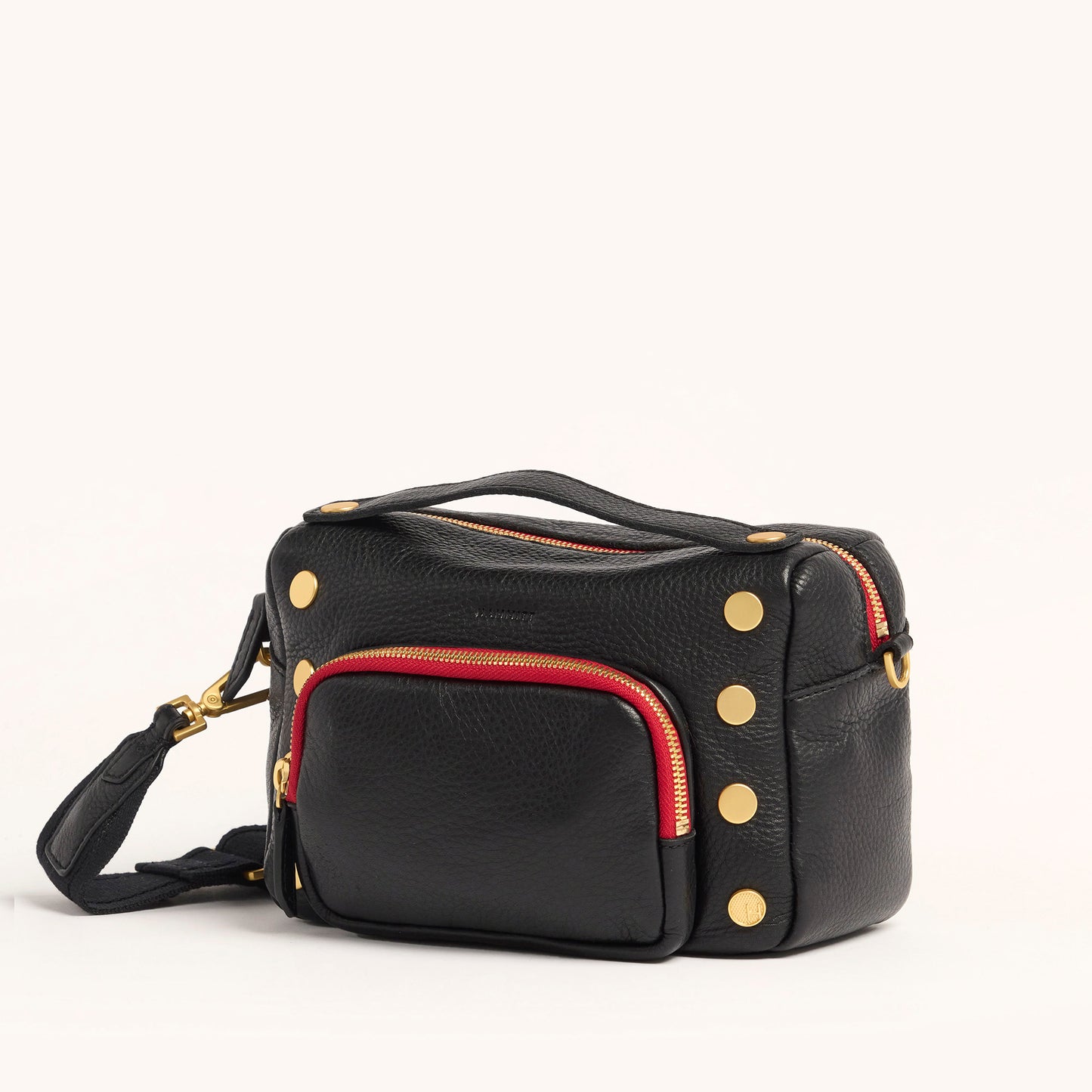 Evan-Crossbody-Sml-Cargo-Black-BG-Red-Zip-Front-View