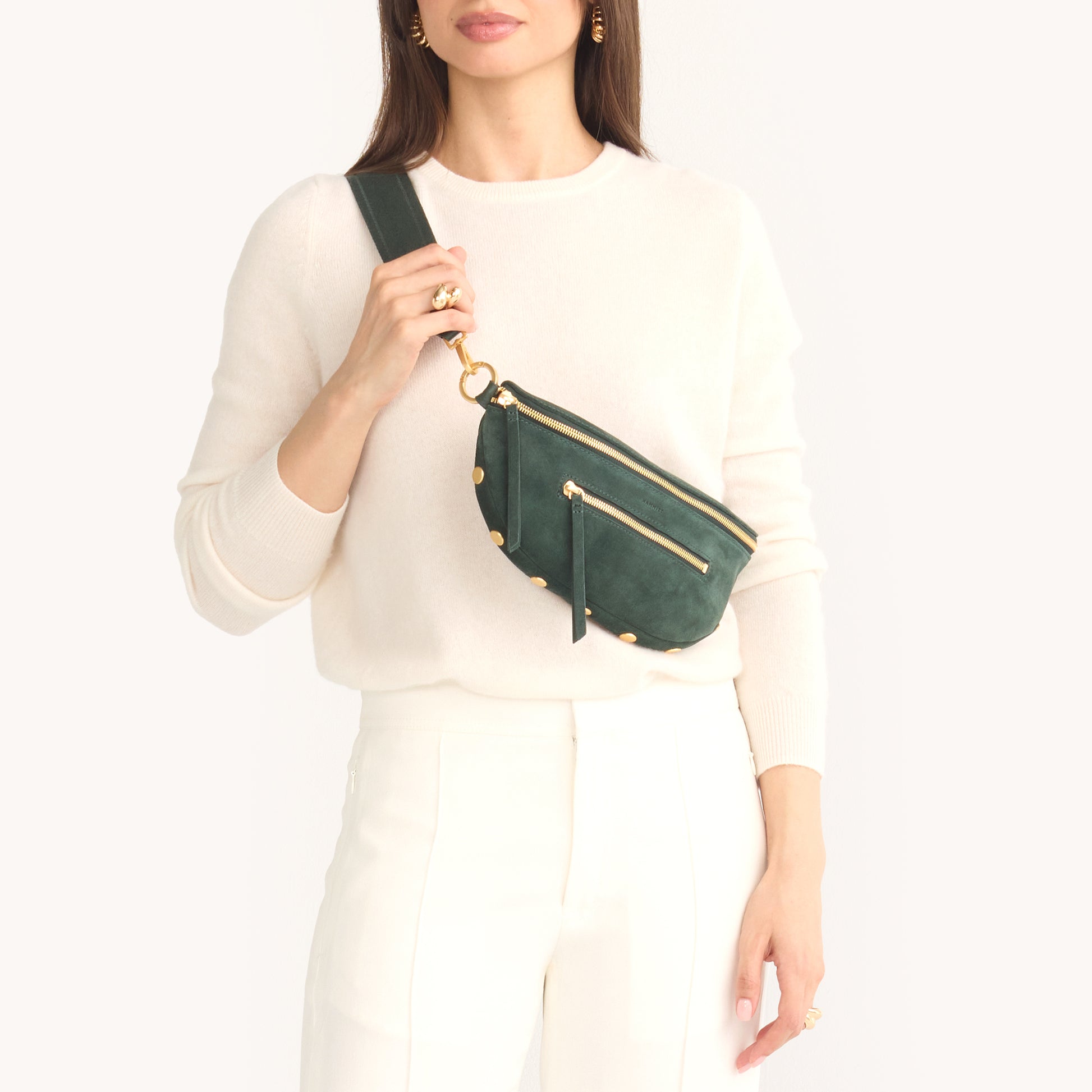 Charles-Crossbody-Med-Green-Room-Suede-Model-View